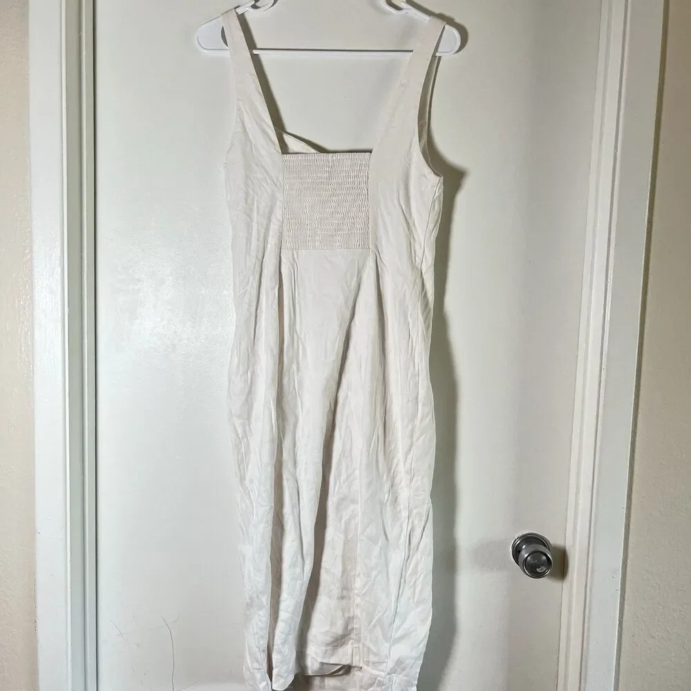 Anthropologie sleeveless square neck linen button wrap midi dress size XL - Picture 5 of 13
